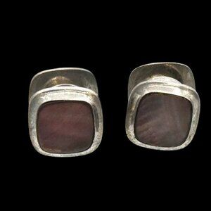 MCM Vintage Mother of Pearl Cuff Links Silver Tone